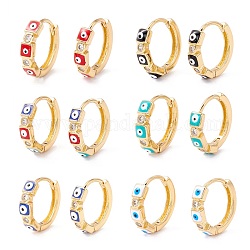 Квадратные серьги-кольца с эмалью от сглаза для женщин, маленькие серьги-кольца из настоящего 18-каратного золота с кубическим цирконием, разноцветные, 3x14 мм, штифты : 1 мм