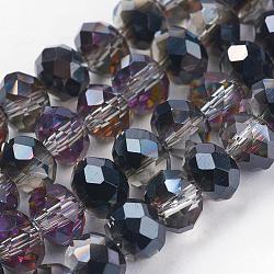 Rondell-Perlenstränge aus galvanisiertem Glas, halb plattiert, Schwarz, 6x4 mm, Bohrung: 1 mm, ca. 100 Stk. / Strang, 18.1 Zoll