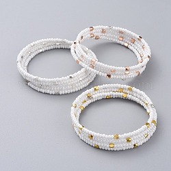 Braccialetti avvolgenti con perline di vetro a quattro anelli, con perline in ottone, bianco, colore misto, 2-1/8 pollice (5.3 cm)