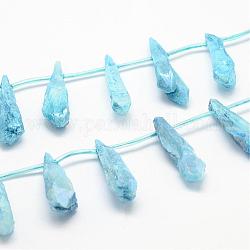 Гальванические природный кристалл кварца бусы пряди, сверху просверленные бусы, окрашенные, слеза, Небесно-голубой, 27~34x8~12x5~9 мм, отверстие : 1.5 мм, около 22 шт / нитка, 14.3 дюйм