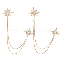 Nbeads 2pcs étoile avec broche en chaîne à pompon, broche en zircone cubique en laiton pour accessoires vestimentaires, or, 70mm
