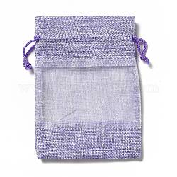 Sacchetti di lino, borse coulisse, con finestre in organza, rettangolo, lilla, 14x10x0.5cm