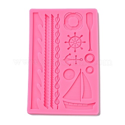 Food Grade Silicone Molds, Fondant Molds, Baking Molds, Chocolate, Candy, Biscuits, UV Resin & Epoxy Resin Jewelry Making, Wave & Life Ring & Anchor & Helm & Ring, Random Single Color or Random Mixed Color, 195x125x8mm, Inner Diameter: 15~180x5~34mm