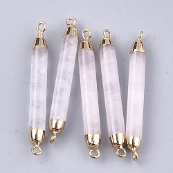 Connecteurs de liens en quartz rose naturel galvanoplastie, avec les accessoires en fer, colonne, or, 44~45x5mm, Trou: 1.8mm