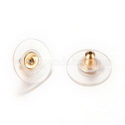 304 Kugelkupplungs-Ohrhaken aus Edelstahl, mit Kunststoffkissen, Ohrmuttern, golden, 12x12x6 mm, Bohrung: 1 mm, passend für 0.6~0.8mm Stift