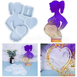 Femme enceinte avec cadre photo en forme de cœur, moules en silicone de qualité alimentaire, pour la résine UV, fabrication artisanale de résine époxy, pour la fête des mères, fantôme blanc, 270x220x10mm