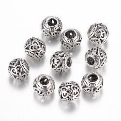 Metall Großlochperlen, Rondell, Großloch perlen, hohl, Antik Silber Farbe, 10x9 mm, Bohrung: 5 mm