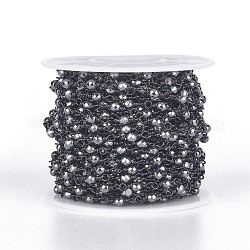 Chaînes à perles synthétiques non magnétiques fabriquées à la main, non soudée, avec les accessoires en laiton, avec bobine, facette, ronde, noir, gunmetal, 3mm, environ 32.8 pied (10 m)/rouleau