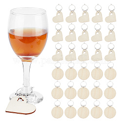 Nbeads 30 Stück 2 Stile Weinanhänger aus Holz, Weinglas-Anhänger, edle DIY-Dekorationsanhänger, Identifikator für Cocktail-Champagner-Motto-Verkostungspartys, Hochzeitsgeschenk