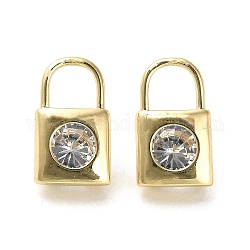 Brass Pendants, with Glass, Long-Lasting Plated, Lock Charm, Golden, 16.5x10x7mm, Hole: 5.8x6mm