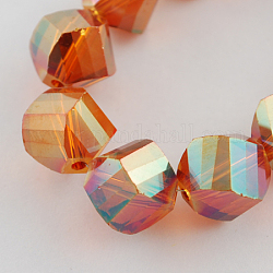 Electroplated Glass Bead Strands, Rainbow Plated, Faceted, Twist, Dark Orange, 12x12x11~12mm, Hole: 1.5mm, about 50pcs/strand, 22inch