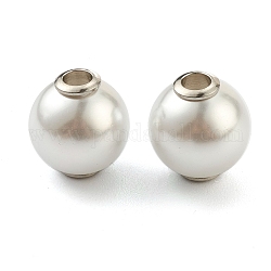 Perlas de imitación de plástico, con acero inoxidable chapado en color 304 núcleos de acero inoxidable, redondo, blanco, 12x13mm, agujero: 3.5 mm
