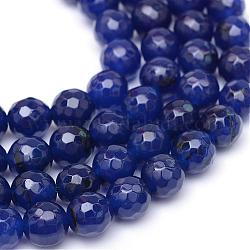 Chapelets de perle en jade blanc naturel, teinte, facette, ronde, bleu foncé, 8~9mm, Trou: 1mm, Environ 46 pcs/chapelet, 14.76~14.96 pouce (37.5~38 cm)
