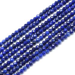 Chapelets de perles en lapis-lazuli naturel, facette, ronde, 3x2.5mm, Trou: 0.5mm, Environ 142 pcs/chapelet, 15.9 pouce
