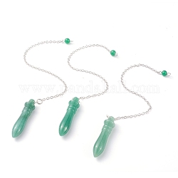 Péndulos de radiestesia con punta de aventurina verde natural, con cadenas de cable de cobre, bala, 238~255mm, agujero: 2.5 mm, colgantes: 53x12 mm