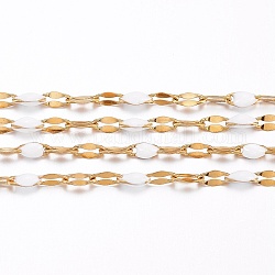 Ion Plating(IP) 304 Stainless Steel Link Chains, with Spool, with Enamel, Soldered, Golden, White, 4~10x2x0.4~2mm, about 32.8 Feet(10m)/roll