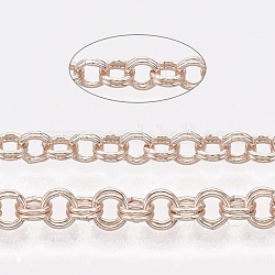 Iron Rolo Chains, Double Link Chains, Unwelded, with Spool, Rose Gold, Link: 4x0.6mm, about 164.04 Feet(50m)/roll