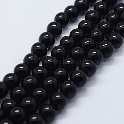 Brins de perles d'onyx noir naturel, teints et chauffée, ronde, 8mm, Trou: 1.2mm, Environ 48 pcs/chapelet, 14.37 pouce (36.5 cm)