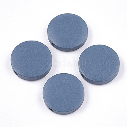 Perle di legno naturale verniciate, rotondo e piatto, Blue Steel, 15~15.5x4mm, Foro: 1.8 mm