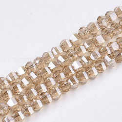 Chapelets de perles en verre électroplaqué, facette, ronde, peachpuff, 4~4.5x3.5mm, Trou: 1mm, Environ 100 pcs/chapelet, 13.7 pouce