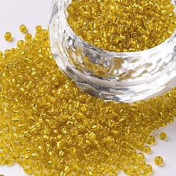 12/0 Glasperlen, Silber ausgekleidet Rundloch, Runde, Gelb, 2 mm, Bohrung: 1 mm, ca. 6666 Stk. / 100 g