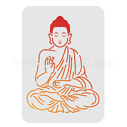 Large Plastic Reusable Drawing Painting Stencils Templates, for Painting on Scrapbook Fabric Tiles Floor Furniture Wood, Rectangle, Buddha Pattern, 297x210mm