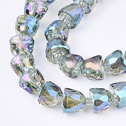 Perlas de vidrio galvanizadas, facetados, campana, turquesa pálido, 10.5~11x9mm, agujero: 1 mm