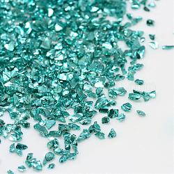 Perlas de vidrio piezo, no hay abalorios de agujero, chip, turquesa oscuro, 1~1.5x1~1.5mm, aproximamente 440~450 g / bolsa