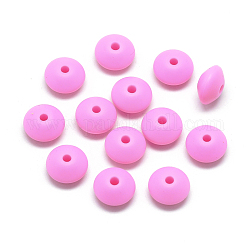 Perles de silicone écologiques de qualité alimentaire, perles à mâcher pour les jouets de dentition, Diy soins infirmiers colliers faisant, rondelle, rose chaud, 12x6~7mm, Trou: 2mm