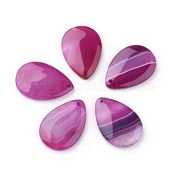 Pendentifs en agate rayée naturelle/agate bandée, teinte, larme, support violet rouge, 40~44.5x27.5~30x5~6.5mm, Trou: 2mm
