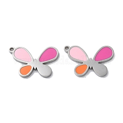 304 Stainless Steel Pendants, with Enamel, Butterfly Charm, Stainless Steel Color, 11x17x1.5mm, Hole: 1.2mm