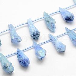 Electroplated Natural Quartz Crystal Beads Strands, Top Drilled Beads, Dyed, Teardrop, Sky Blue, 27~34x8~12x5~9mm, Hole: 1.5mm, about 22pcs/strand, 14.3 inch