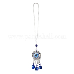 Evil Eye Alloy Lampwork Pendant Decorations, with Glass and Resin Beads, for Home Window Decoration, Round, 435mm, pendant: 162x54x20mm