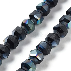 Placcare trasparente perle di vetro fili, smerigliato, sfaccettato, lanterna, blu di Prussia, 7x7.8x7.5mm, Foro: 1.5 mm, circa 72pcs/filo, 20.79'' (52.8 cm)