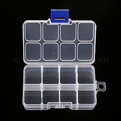 Contenedor de almacenamiento de cuentas de plástico, Caja divisoria ajustable, Cajas organizadoras extraíbles de 8 compartimento, Rectángulo, Claro, 10.5x6.6x2.3 cm, compartimento: 3.1x2.7x2 cm