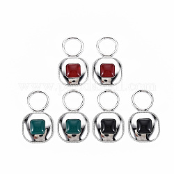 Rack Plating Alloy Pendants, with Resin, Platinum, Cadmium Free & Nickel Free & Lead Free, Rectangle, Mixed Color, 40.5x24x7mm, Hole: 12.5mm