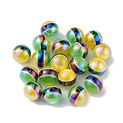 Perles acryliques opaques, couleur ab , rond avec motif à rayures, colorées, 16x15.5mm, Trou: 2.6mm
