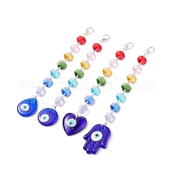 Handmade Lampwork Evil Eye Pendants Decoration, Octagon Electroplate Glass Beaded Suncatchers, with Zinc Alloy Lobster Claw Clasps, Teardrop/Flat Round/Heart/Palm, Mixed Color, 190~208mm