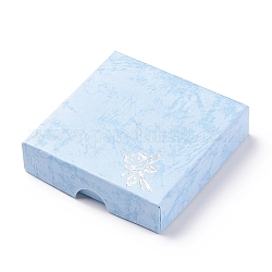 Braccialetto scatole di cartone, con spugna interna, modello di fiore rosa, quadrato, blu fiordaliso, 90x90x22~23mm