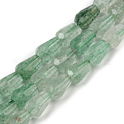 Природный зеленый бисер пряди клубники кварца, граненые, слеза, 5.5~8.3x4.1~4.35 мм, отверстие : 0.5 мм, около 58 шт / нитка, 15.43~15.55 дюйм (39.2~39.5 см)