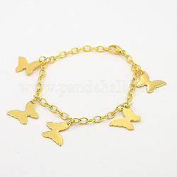 Fashion 304 Stainless Steel Charm Bracelets, with Lobster Clasps, Butterfly, Golden, 7-7/8inch(200mm)