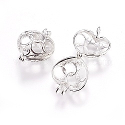 Brass Locket Pendants, Cage Pendants, Heart, Silver Color Plated, 18x15x10mm, Hole: 2mm, Inner: 11x13mm