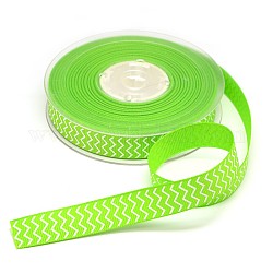 Wavy Stripe Pattern Printed Grosgrain Chevron Ribbons for Gift Packing, Lawn Green, 5/8 inch(16mm), 5/8 inch, about 100yards/roll(91.44m/roll)