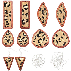 OLYCRAFT 42Pcs Cow Print Earrings Leopard Leather Wood Earring Pendant Rectangle Teardrop Cowhide Leather Earrings Making Kit with Earring Hooks and Jump Rings for DIY Earring Necklace Jewelry Making