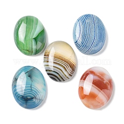 Cabuchones de ágata rayada natural / ágata rayada, teñido y climatizada, oval, color mezclado, 30x21.5~22x6.5~7.5mm