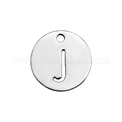 201 Stainless Steel Charms, Flat Round with Letter, Stainless Steel Color, Letter.J, 12x1mm, Hole: 1.5mm
