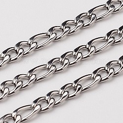 3.28 pieds 304 chaines figaro inox, facette, non soudée, couleur inoxydable, 4~6x3mm
