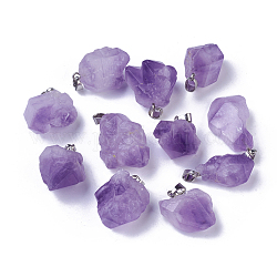 Natural Amethyst Pendants, with Brass Findings, Nuggets, Platinum, 20~26x12~20x10~16mm, Hole: 4x4mm