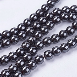 Chapelets de perle en hématite synthétique sans magnétique, ronde, noir, 8mm, Trou: 1mm, Environ 48 pcs/chapelet, 14.9 pouce