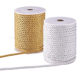 PandaHall 5mm Gold Silver Cord Decorative Twisted Nylon Cord Rope String Thread for Home Decoration, Embellish Costumes, Honor Cord, Christmas Bag Drawstrings, 36 yards totally